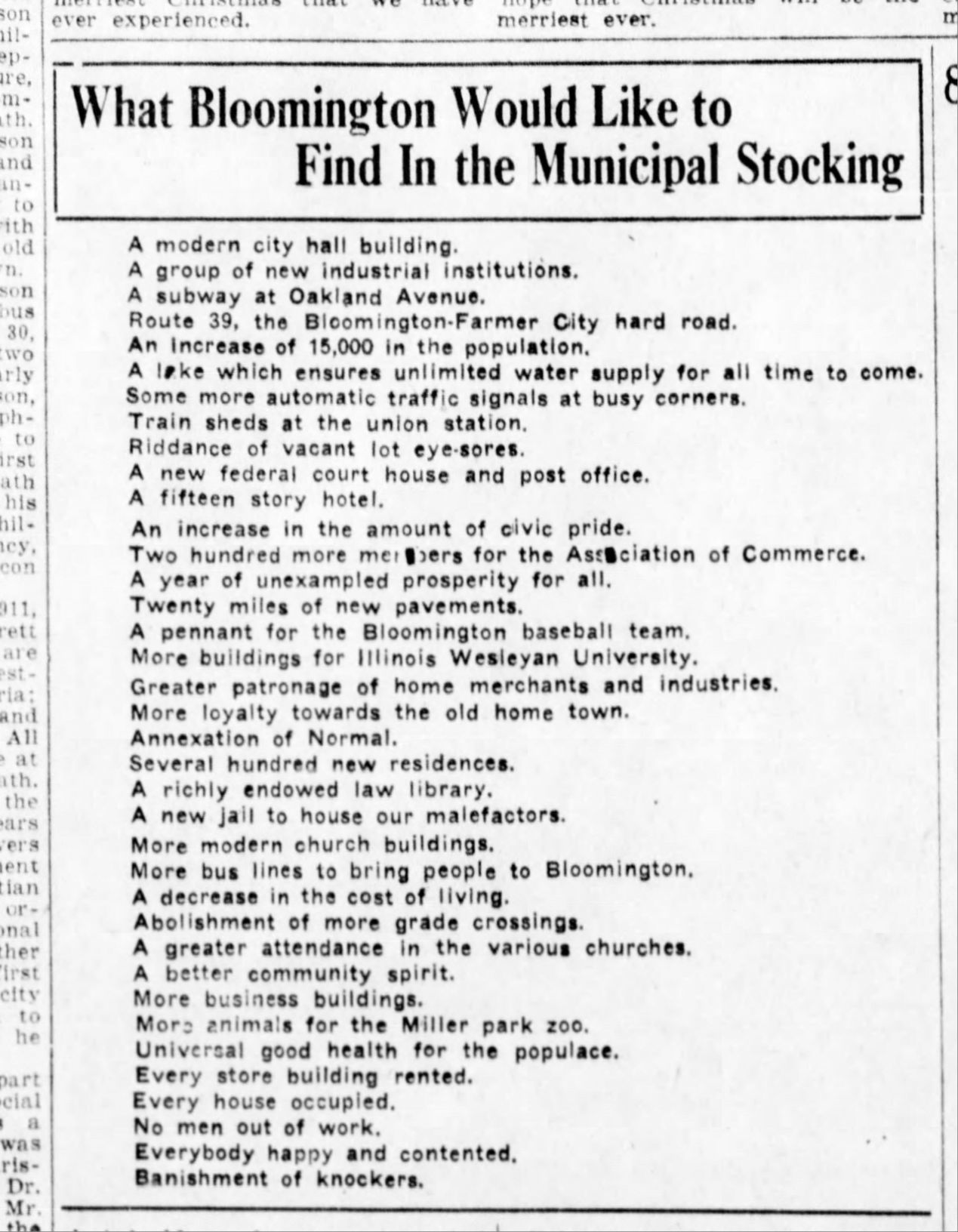 What Bloomington would like to find in the Municipal stocking